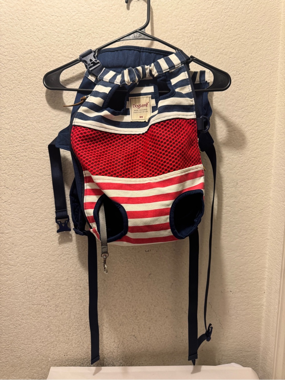 Doglemi Stripes Small Pet Carrier Backpack - Navy, Red & White